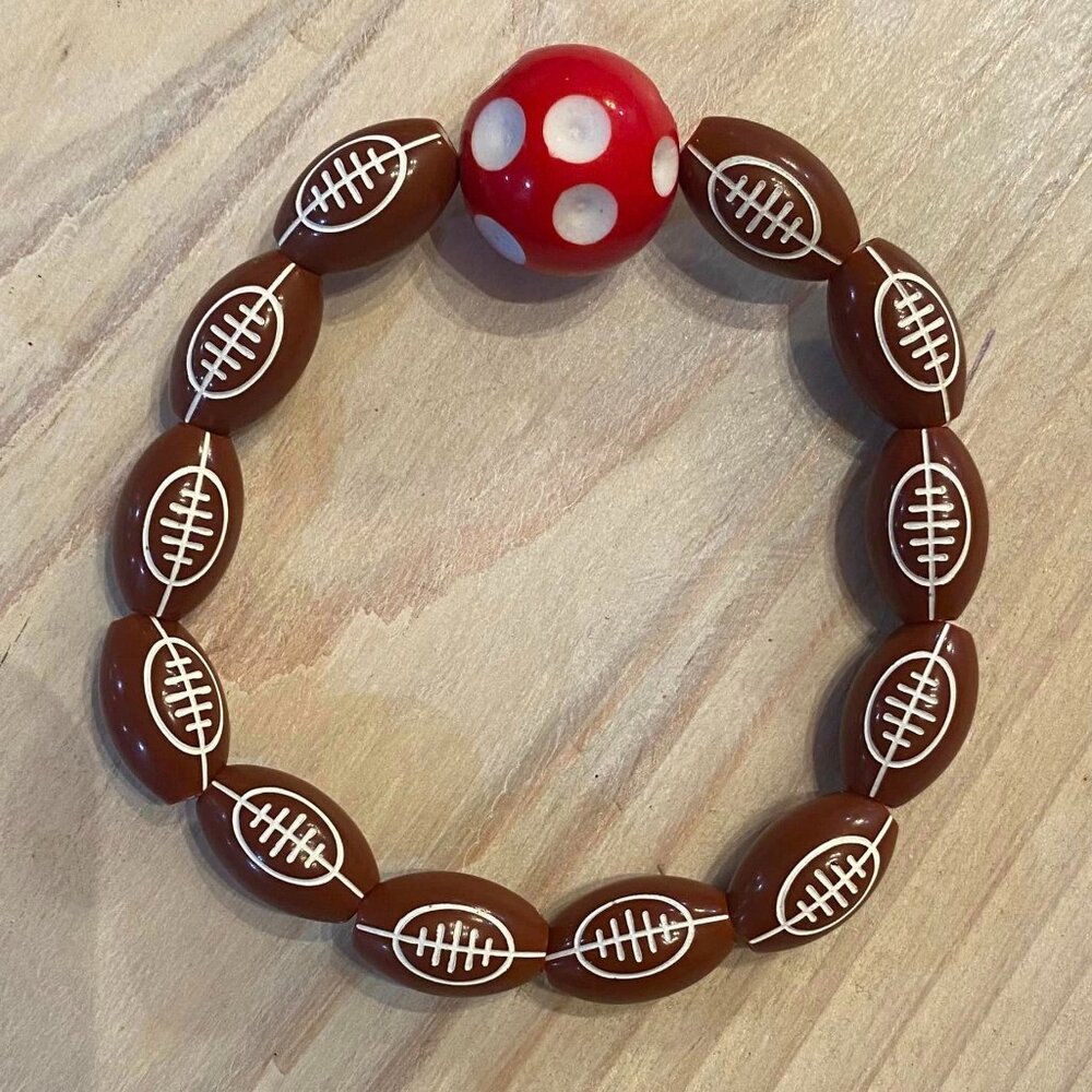Football Stretch Bracelet with Red/White Bead